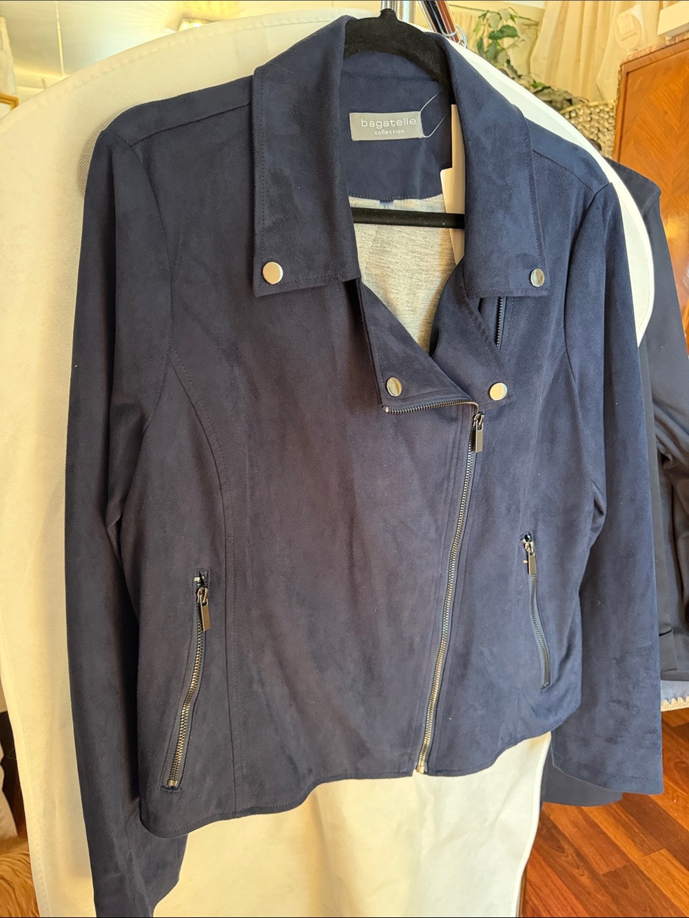 bagatelle Navy Suede Asymmetrical Moto Jacket